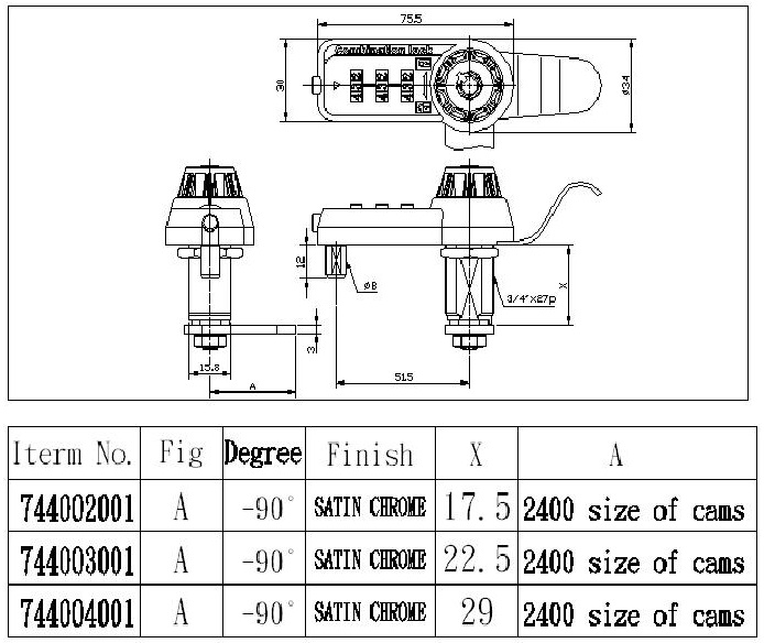 Combination Cam Lock Exclusive Item Please ask dealer info
