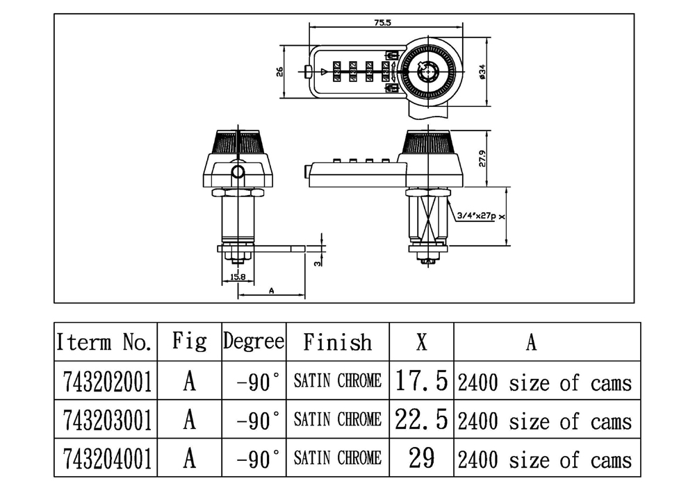 Combination Cam Lock Exclusive Item Please ask dealer info